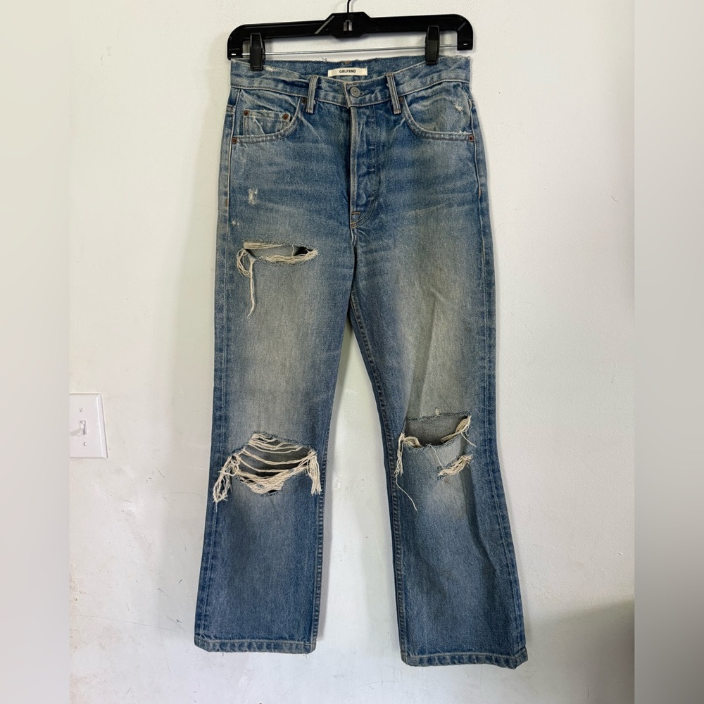 Grlfrnd Womens Linda Golden Girl Distressed Stretch Straight Leg Jeans, Size 26